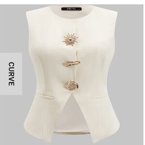 Elegant Cream Sleeveless Blazer with Gold Accents